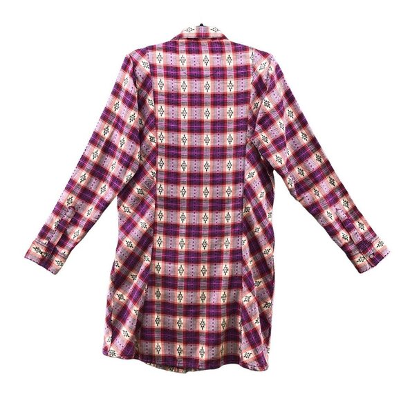 Rock 47 Wrangler Western Shirt Womens M Long Sleeve Pink Plaid Tunic Longline - Picture 2 of 12